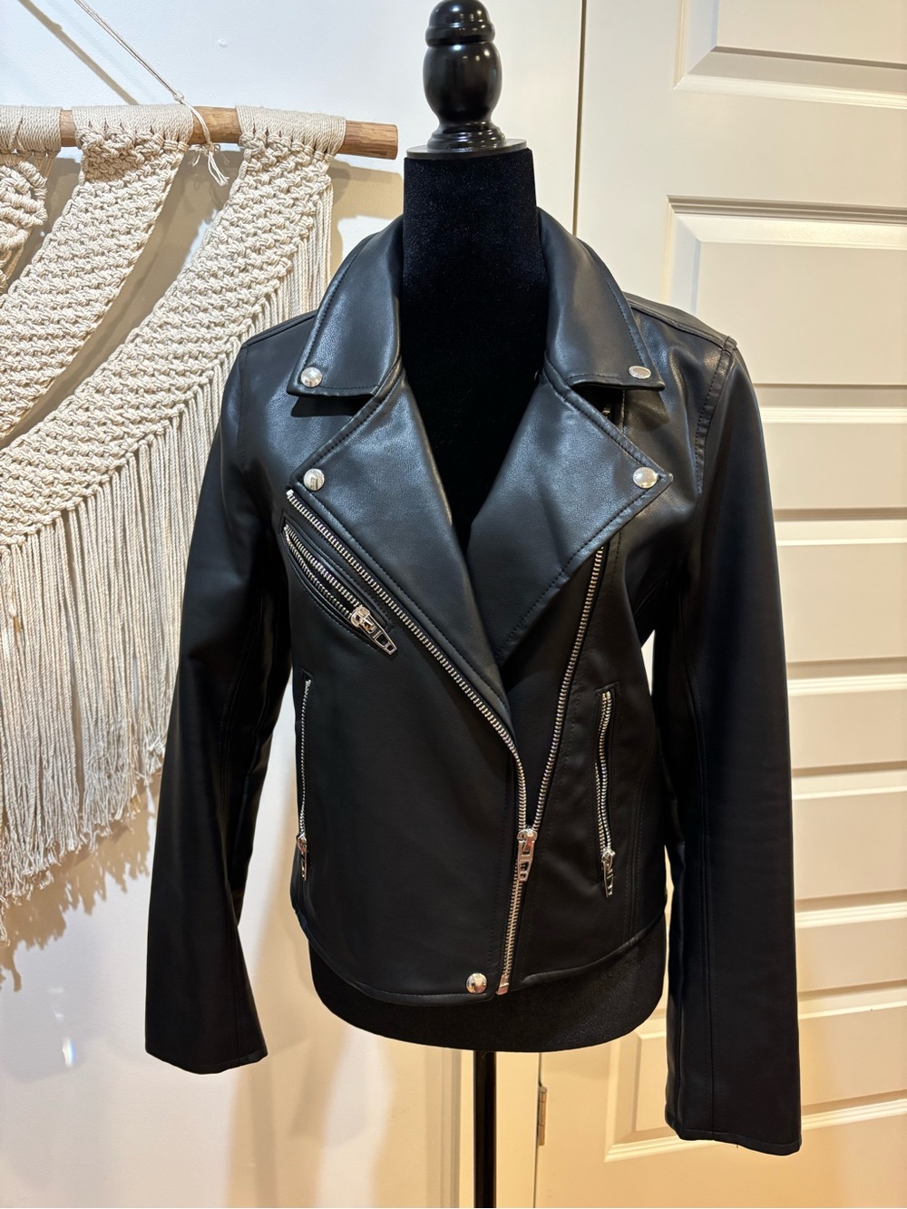 Blank NYC Black Faux Leather Biker Jacket with Silver Hardware